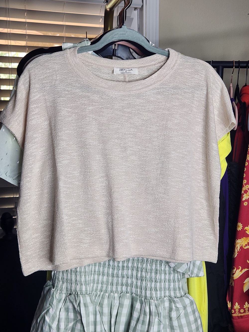 Zenana Cream Cropped Knit Tee - Relaxed Short Sleeve Top